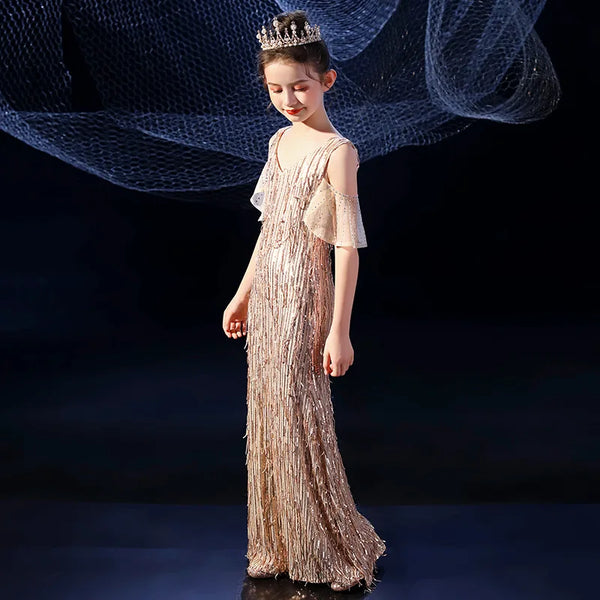 Floor Length Feather Sequin Dress