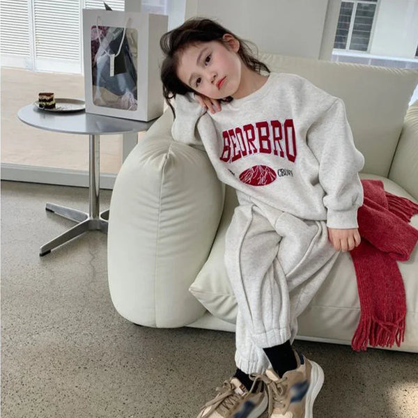 Round Neck Velvet Long Sleeve Sweatshirt Set