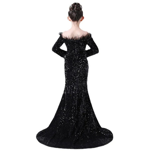 Floor Length Feather Sequin Dress