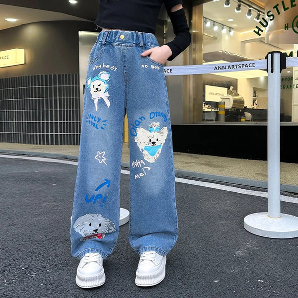 Cartoon Elastic Waist Jeans